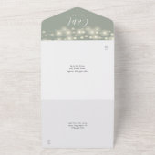 Sagegroene slingerlichten Metselwerkpotten Bruilof All In One Uitnodiging (Buitenkant)