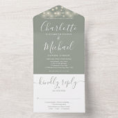 Sagegroene slingerlichtjes Elegante scriptie bruil All In One Uitnodiging (Binnen)