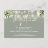 Sagegroene snoerlampjes bloemendecoratie bruilofts informatiekaartje (Voorkant)