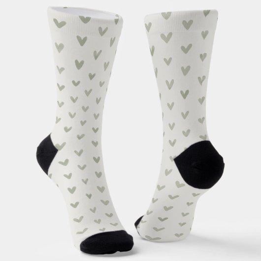 Sagegroene Soks met Hartpatroon Sokken (Gebogen)