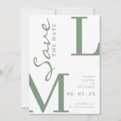Sagegroene stijlvolle monogram bruiloft save the date (Voorkant)