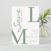 Sagegroene stijlvolle monogram bruiloft save the date (Staand voorkant)
