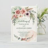 Sagegroene Stof Roos Botanische Elegante Boho Kaart (Staand voorkant)