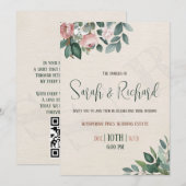 Sagegroene Stof Roze Botanische Bloem Bruiloftsinv Kaart (Voorkant / Achterkant)