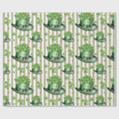 Sagegroene streep Muts met cute klaver St. Patrick Cadeaupapier (Vlak)