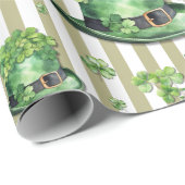 Sagegroene streep Muts met cute klaver St. Patrick Cadeaupapier (Rol Hoek)