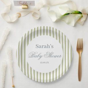 Sagegroene Strepen Baby Shower Papieren Bordje