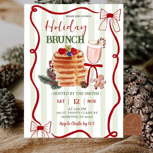 Sagegroene Strepen Kerst Brunch Kaart