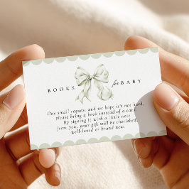 Sagegroene strik baby shower boeken voor baby kaar informatiekaartje