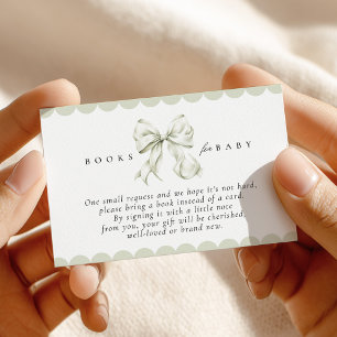 Sagegroene strik baby shower boeken voor baby kaar informatiekaartje