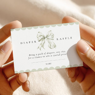 Sagegroene strik baby shower luier raffle kaart