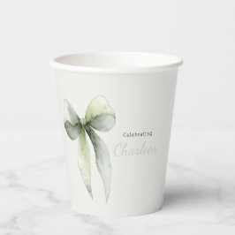 Sagegroene strik gingham baby shower papieren bekers