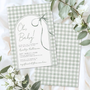 Sagegroene strik met lint babyshower kaart