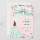 Sagegroene strik roze bloemen jurk Sweet 16 Kaart (Voorkant)