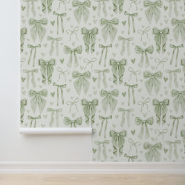 Sagegroene Strikken en Hartjes Babykamer Behang