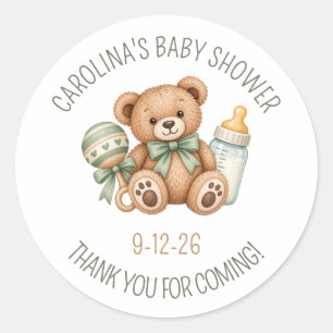 Sagegroene teddybeer babyshower favor stickers