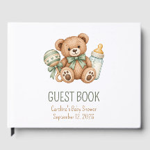 Sagegroene teddybeer babyshower gastboek