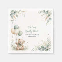 Sagegroene teddybeer babyshower papier