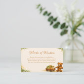 Sagegroene teddybeer babyshower tips informatiekaartje (Staand voorkant)
