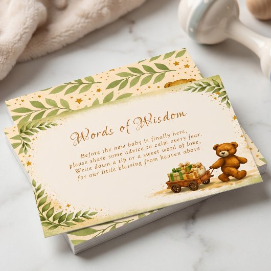 Sagegroene teddybeer babyshower tips informatiekaartje