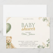 Sagegroene teddybeer babyshower uitnodiging (Voorkant / Achterkant)