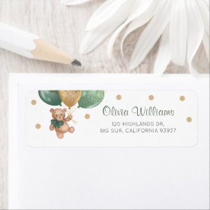 Sagegroene Teddyshower Retouradres voor babyshower Etiket