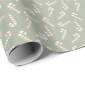 Sagegroene Terracotta Roze Candy Cane Kerstmis Cadeaupapier (Rol Hoek)