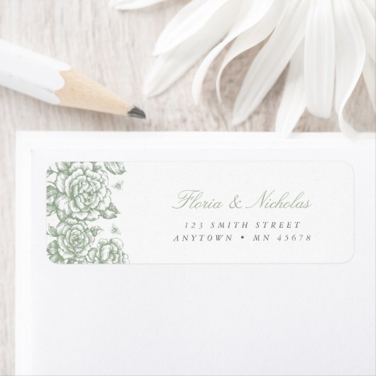 Sagegroene Toile Adreslabel Franse Chinoiserie Etiket (Insitu)