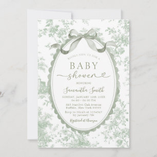 Sagegroene Toile Chinoiserie Strik Baby Shower Kaart