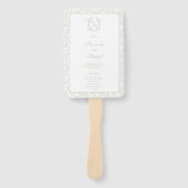 Sagegroene Toile Crest Monogram Huwelijksprogramma Handwaaier (Voorkant)