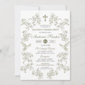 Sagegroene Toile Doop Uitnodiging Jongen (Voorkant)