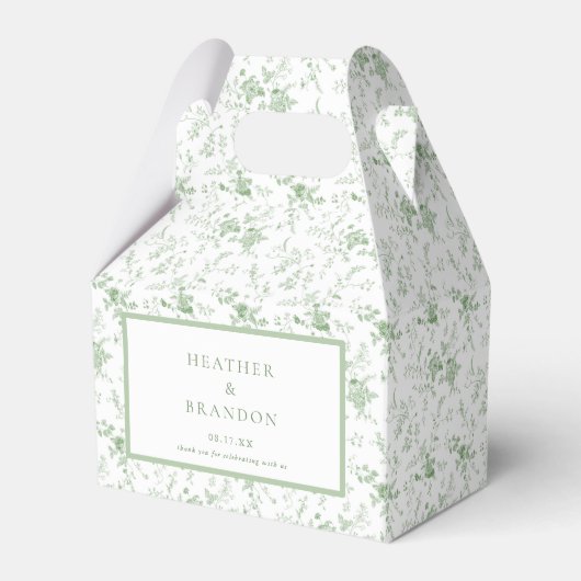 Sagegroene Toile Vintage Bloem Bruiloft Bedankdoosjes (Voorkant Zijde)