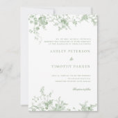 Sagegroene Toile Vintage Bloem Bruiloft Kaart (Voorkant)