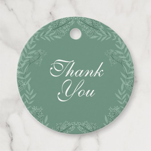 Sagegroene Trouw Antieke Botanische Bedankjes Labels (Voorkant)