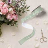 Sagegroene Trouw Elegante Script Calligrafie Satijnen Lint