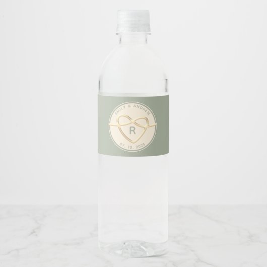 Sagegroene Trouwmonogram Waterfles Etiket (Voorkant)
