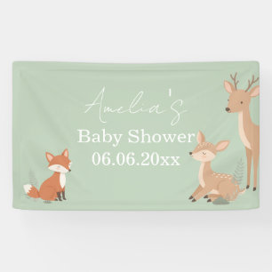 Sagegroene uitnodiging voor de babyshower met bosd spandoek