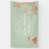 Sagegroene uitnodiging voor de babyshower met bosd spandoek (Verticaal)