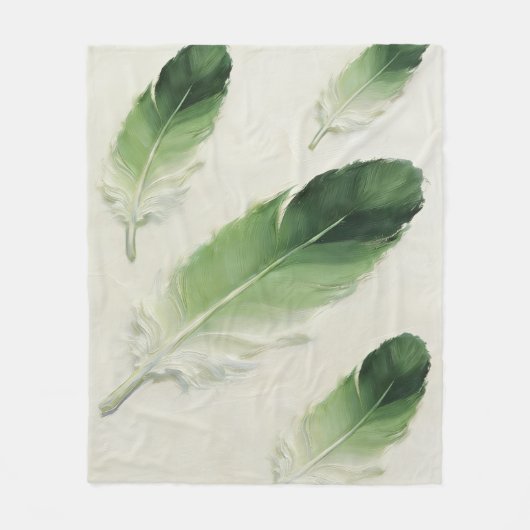 Sagegroene Veer Zachte Esthetische Moderne Boho Fleece Deken (Voorkant)