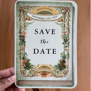 Sagegroene vintage bibliotheekboek geheime tuin save the date