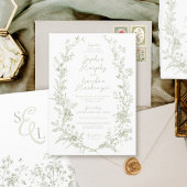 Sagegroene Vintage Bloemenkrans Boho Chic Bruiloft Kaart