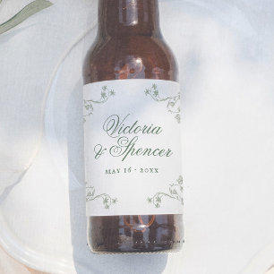 Sagegroene Vintage Bloemhuwelijk Bier Etiket