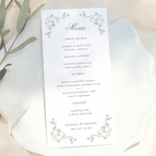 Sagegroene Vintage Bloemhuwelijk Menu