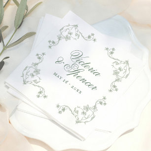 Sagegroene Vintage Bloemige Bruiloft Servet