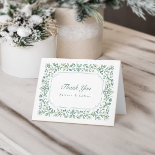 Sagegroene Vintage Botanische Bloemrijke Frame Huw Bedankkaart