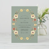 Sagegroene Vintage Botanische Bruiloft Kaart (Staand voorkant)