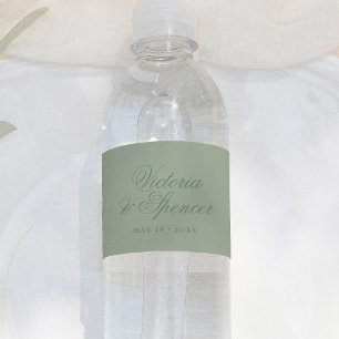 Sagegroene Vintage Calligrafie Bruiloft Waterfles Etiket