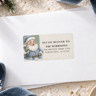Sagegroene Vintage Kerstman Kerstadres Etiket