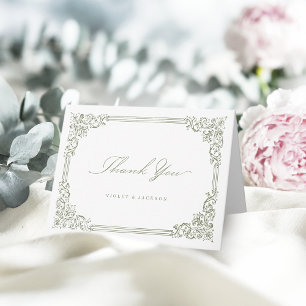 Sagegroene vintage lijst elegante script bedankkaart