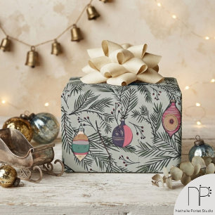 Sagegroene vintage ornament cadeaupapier